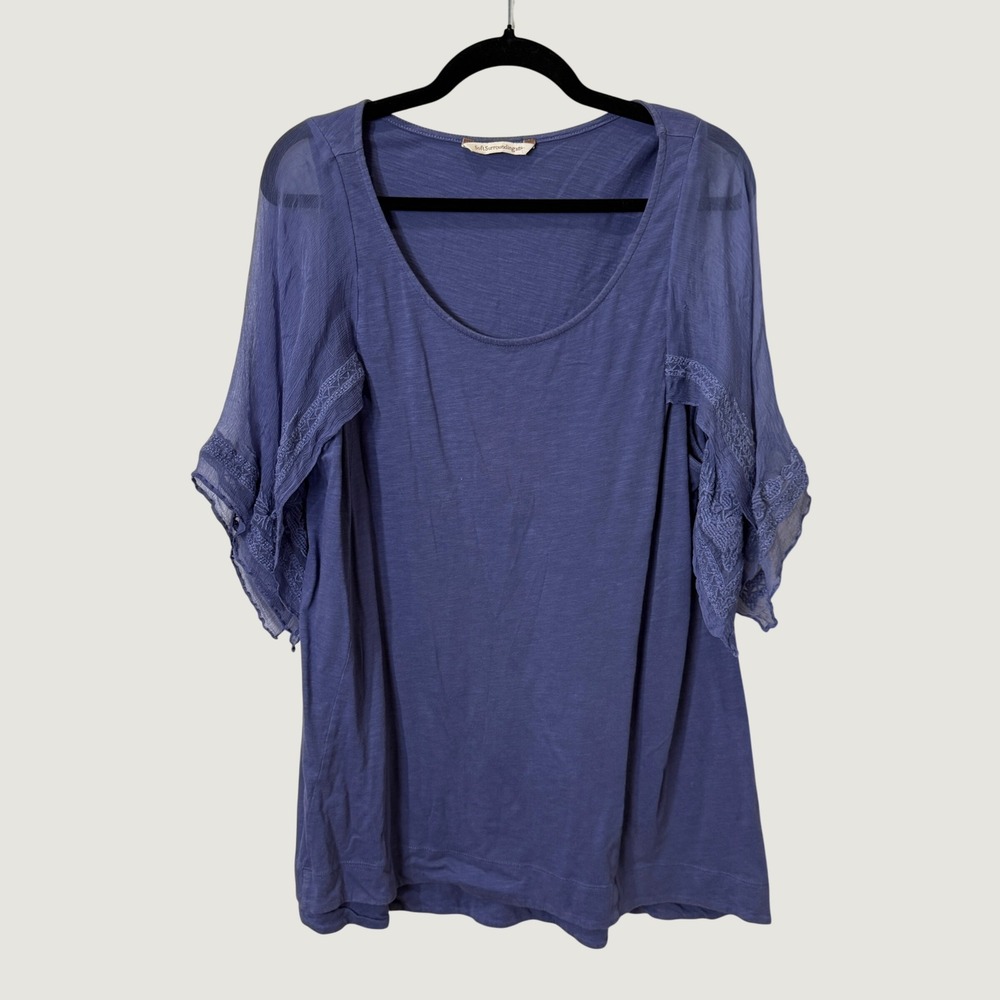 Soft Surroundings Blue Top L Cotton Cupro Poetcore Romantic Sheer Flutter Sleeve